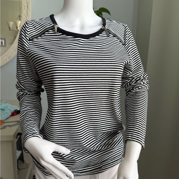 Michael Kors Black and White Striped Long Sleeved Shirt - Picture 1 of 3